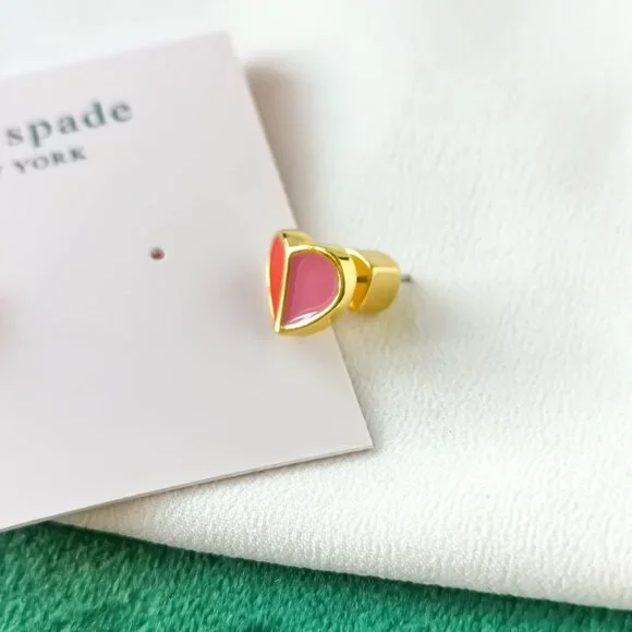 KATE SPADE Heritage Spade Heart Pink Red Stud Earrings NEW - Picture 3 of 3